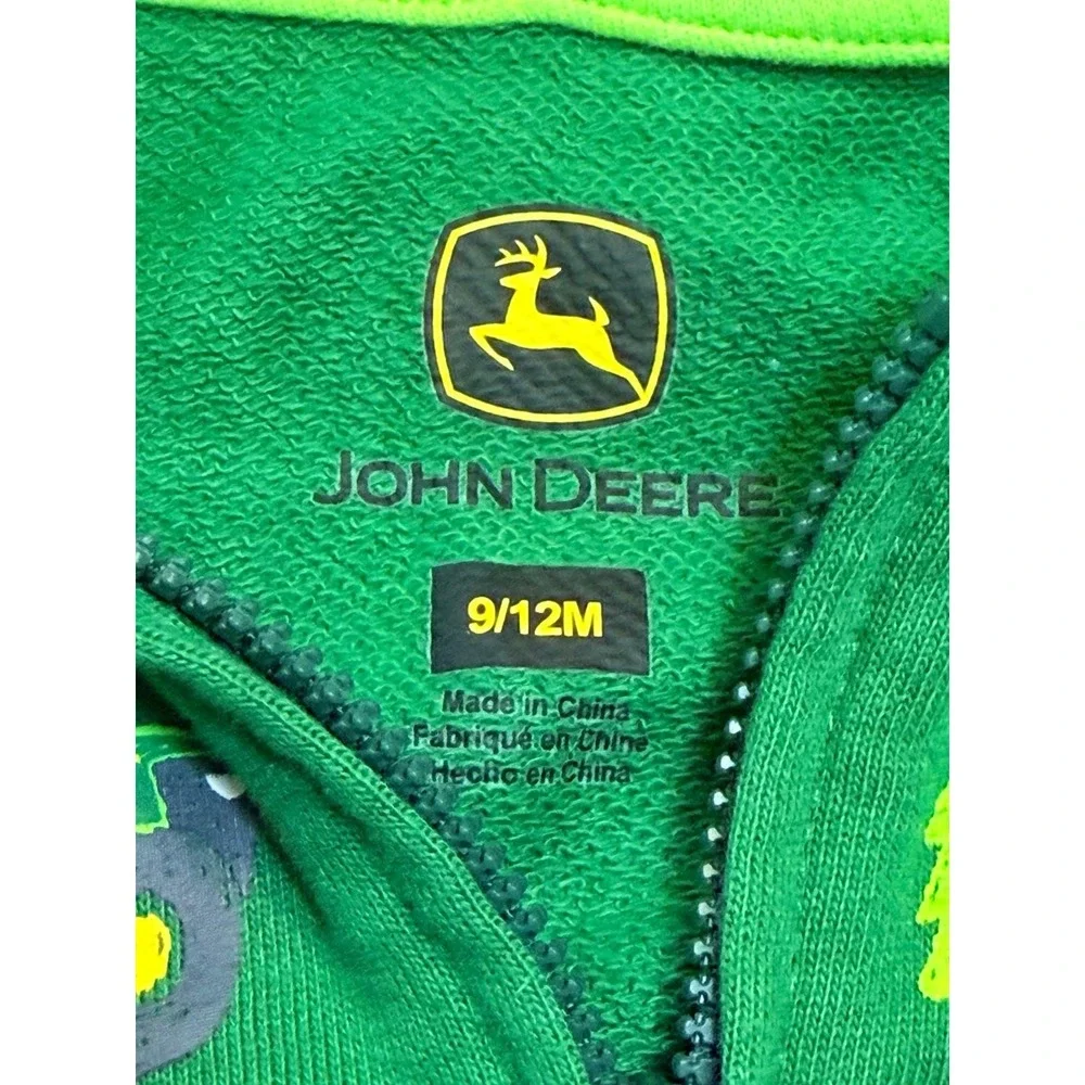 John Deere zip up hooded sweatshirt.  Size 9/12 months. Tractors farm boy